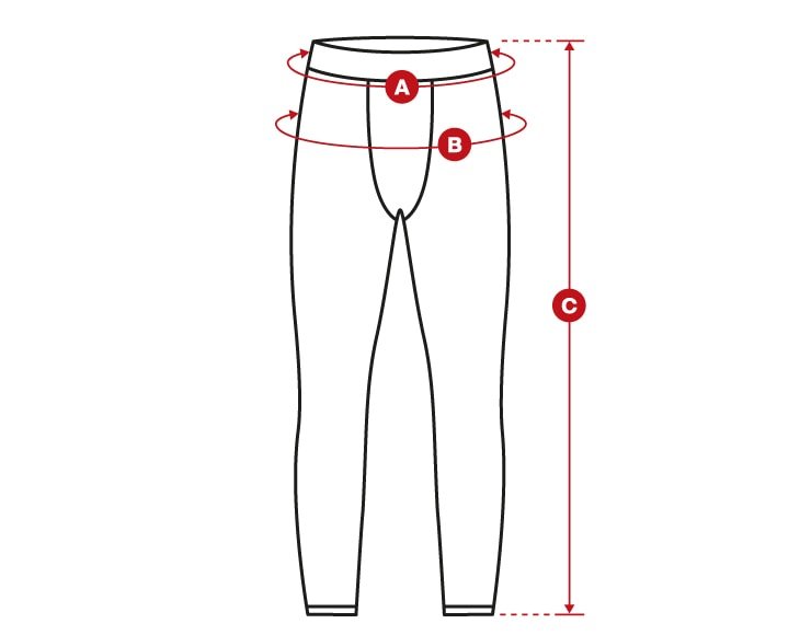 Snow Men Thermal Leggings size chart