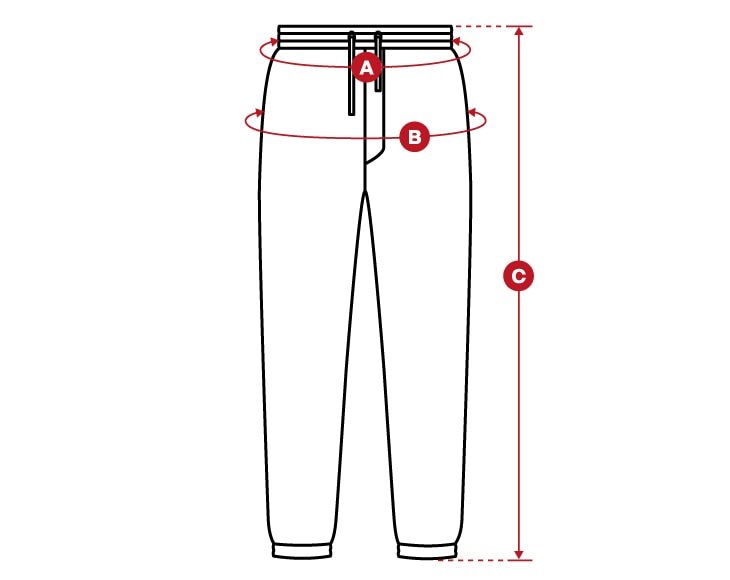 PWE gym jogger pants size chart