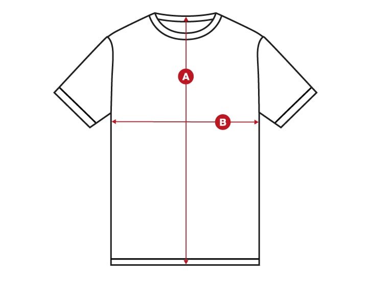 PWE Gym Tee size chart